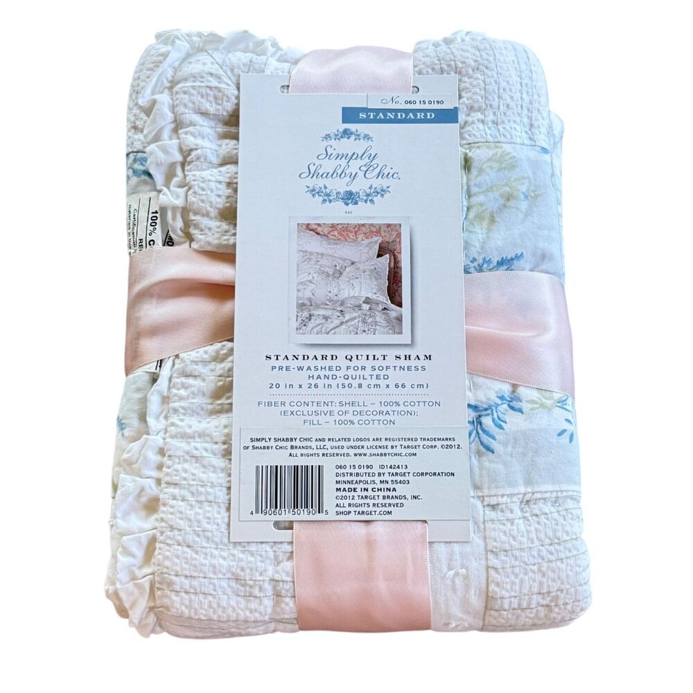 x1 Simply Shabby Chic British Rose Blue Patchwork Ruffle Standard Quilt Sham NEW